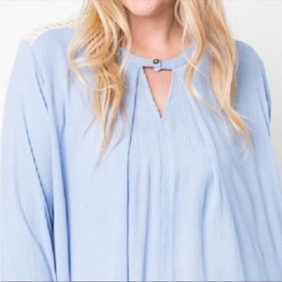 Hayden Oversized Pleated Crochet Trapeze Rayon Dress In Powder Blue. NWT! Sz XL - Picture 3 of 12